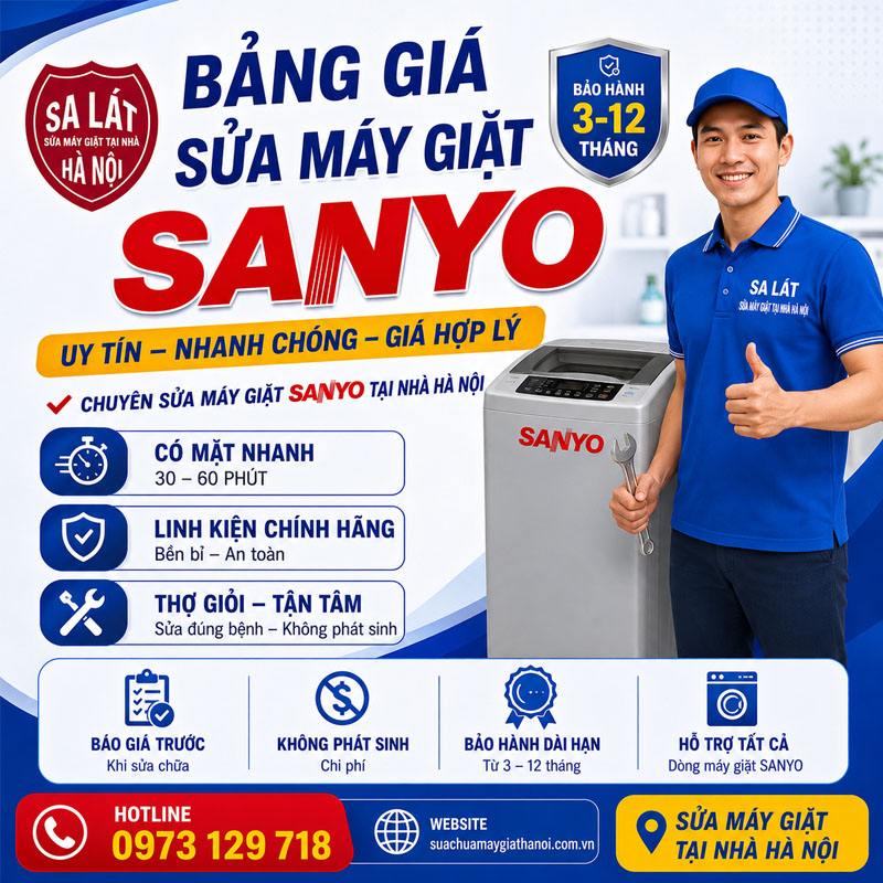 Bảng Giá Sửa Máy Giặt Sanyo Tại Hà Nội 2026 | Điện Lạnh Sa Lát