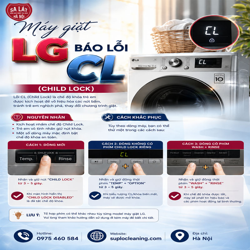 Máy Giặt LG Báo Lỗi CL: SỬA TẠI NHÀ VỚI 2 NÚT BẤM