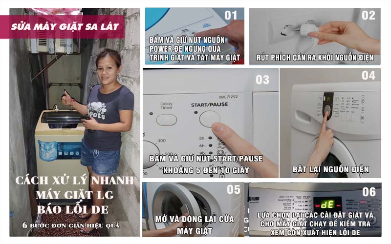 Kiểm tra nguyên nhân máy giặt LG báo lỗi dE