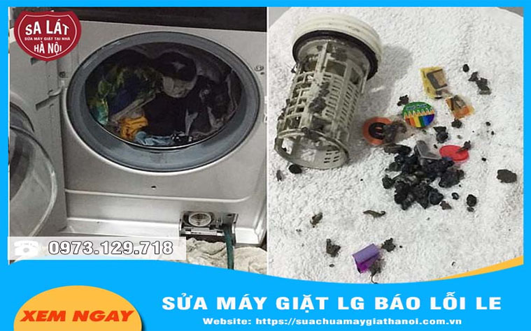 Lồng giặt bị kẹt do vật thể lạ bên trong làm ảnh 