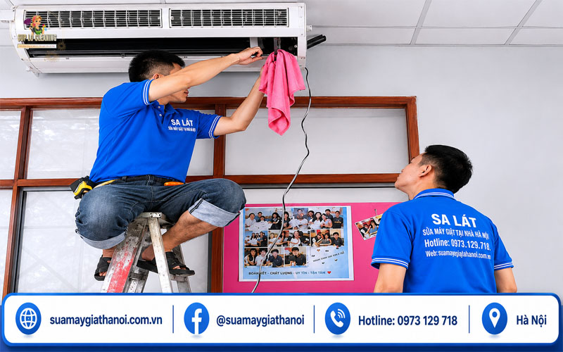 Kỹ thuật viên Sa Lát sửa điều hòa tại Royal City Hà Nội