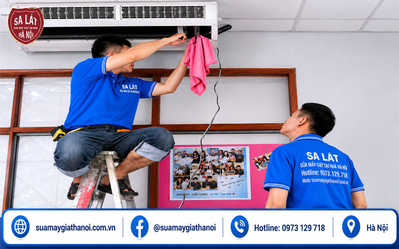 Kỹ thuật viên Sa Lát sửa điều hòa tại Royal City Hà Nội
