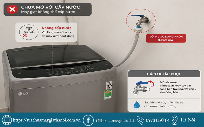 Chưa mở vòi cấp nước là một nguyên nhân dễ mắc phải